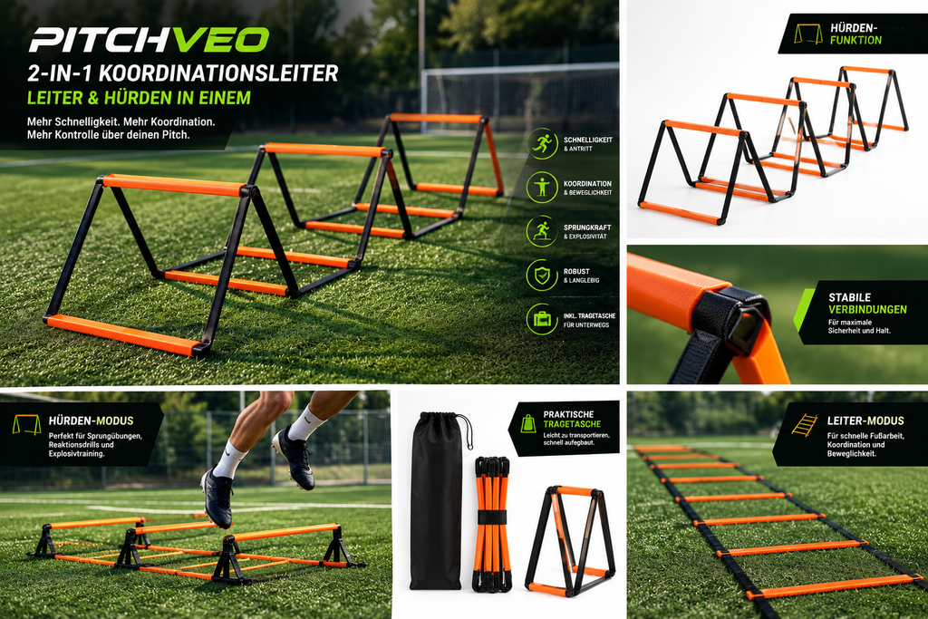 PITCHVEO® 2-in-1 Koordinationsleiter | Agility-Leiter & Trainingshürden